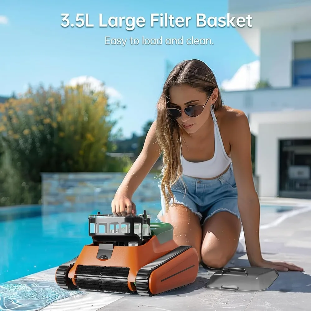 Upgraded 3.0 Pool Vacuum for Above Ground Pool,150-Min Runtime, Robotic Pool Cleaner for Wall Climbing, Self-Parking(Orange)