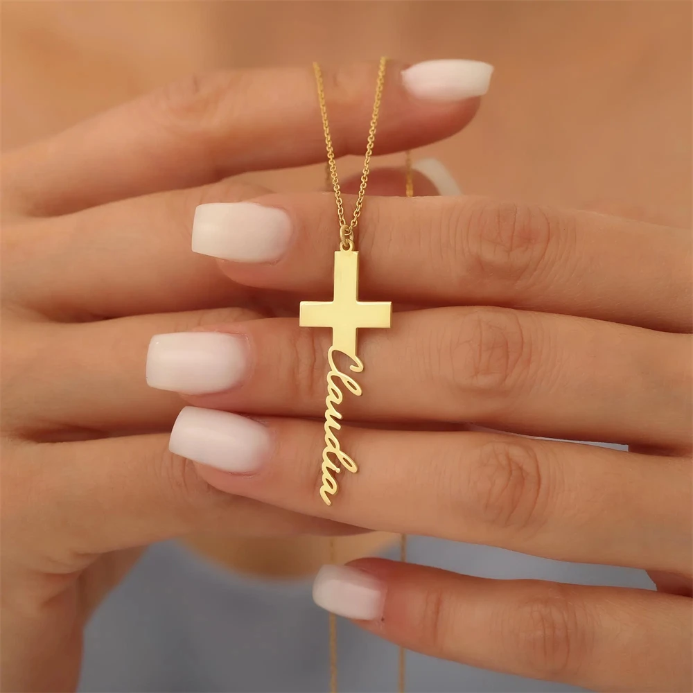 

Christian Religious Charm Cross Name Necklace Personalized Confirmation Gift For Her Custom Name Pendant Necklace Women Men Boy