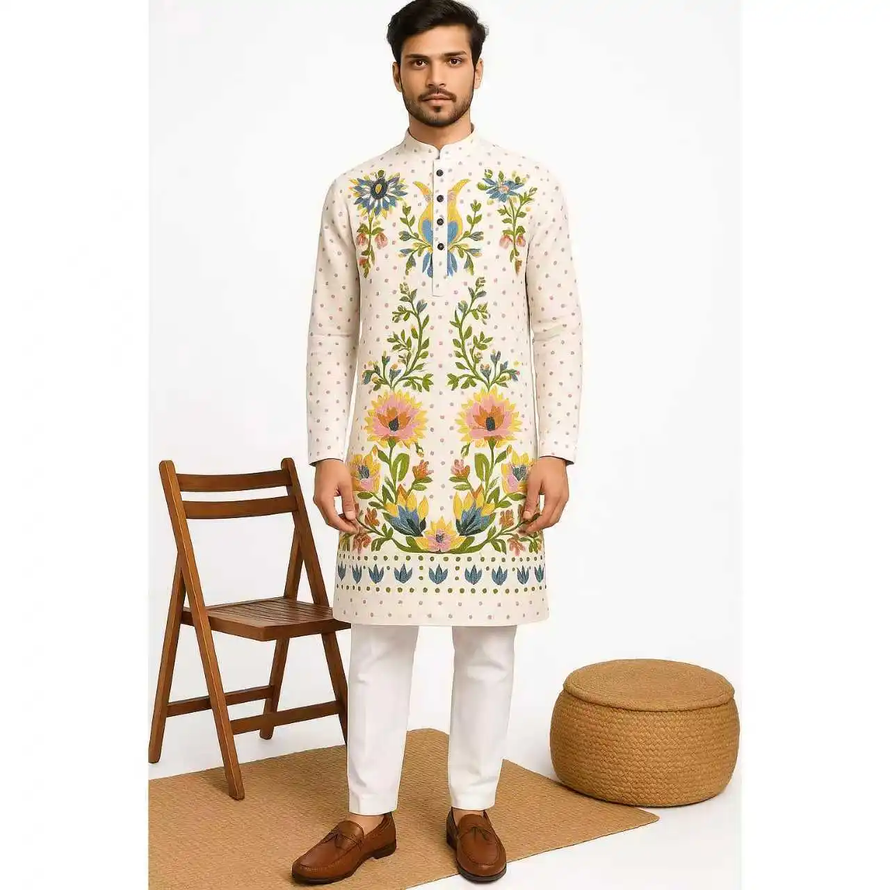 Uomo stampa digitale kurta pensiha vestibilità regolare colletto alla coreana lungo adatto per tutte le occasioni come matrimonio Hari Raya Aidilfitri