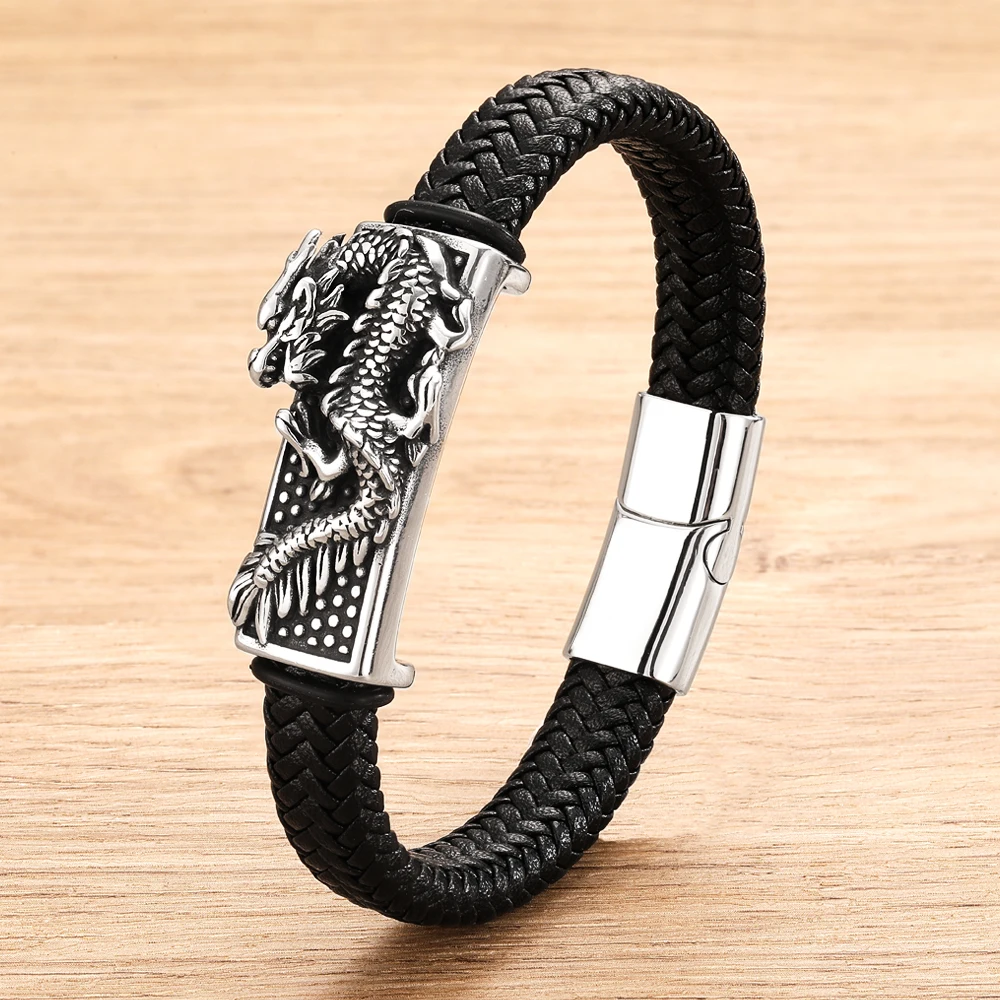 Mighty Men'S Stainless Steel Zodiac Dragon Skin Rope Bracelet, Birthday Gift For Boyfriend