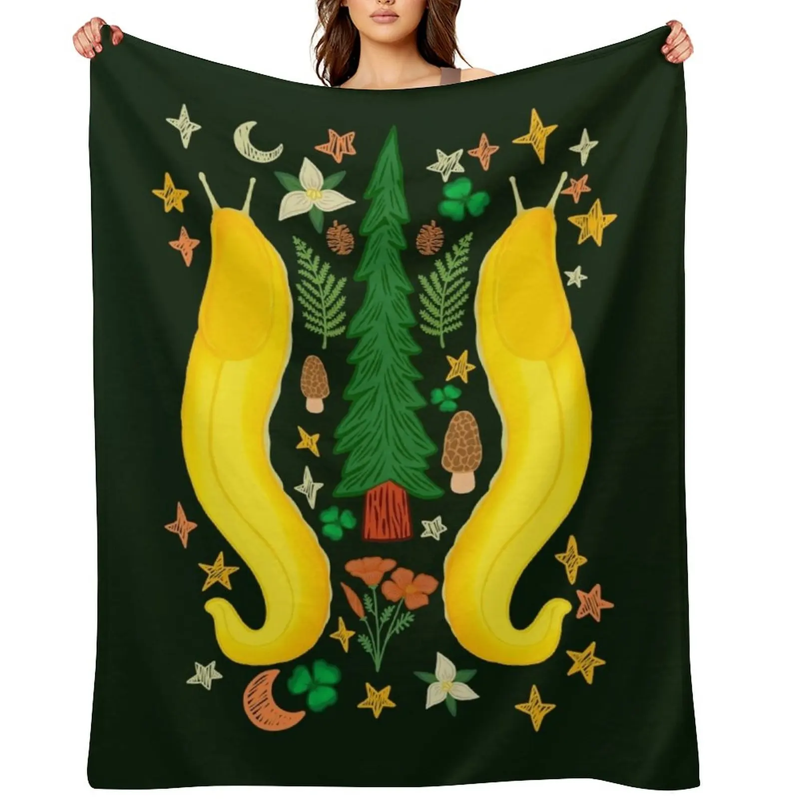 

BANANA SLUG FOLK ART Throw Blanket Bed Camping funny gift Hair Blankets