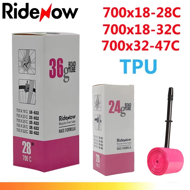 Ridenow Ultralight Bicycle Inner Tube 700 x 18 25 28 32 35 38C Road Bike TPU Tube 45 65 85mm Length French Valve 700C 28'' tube