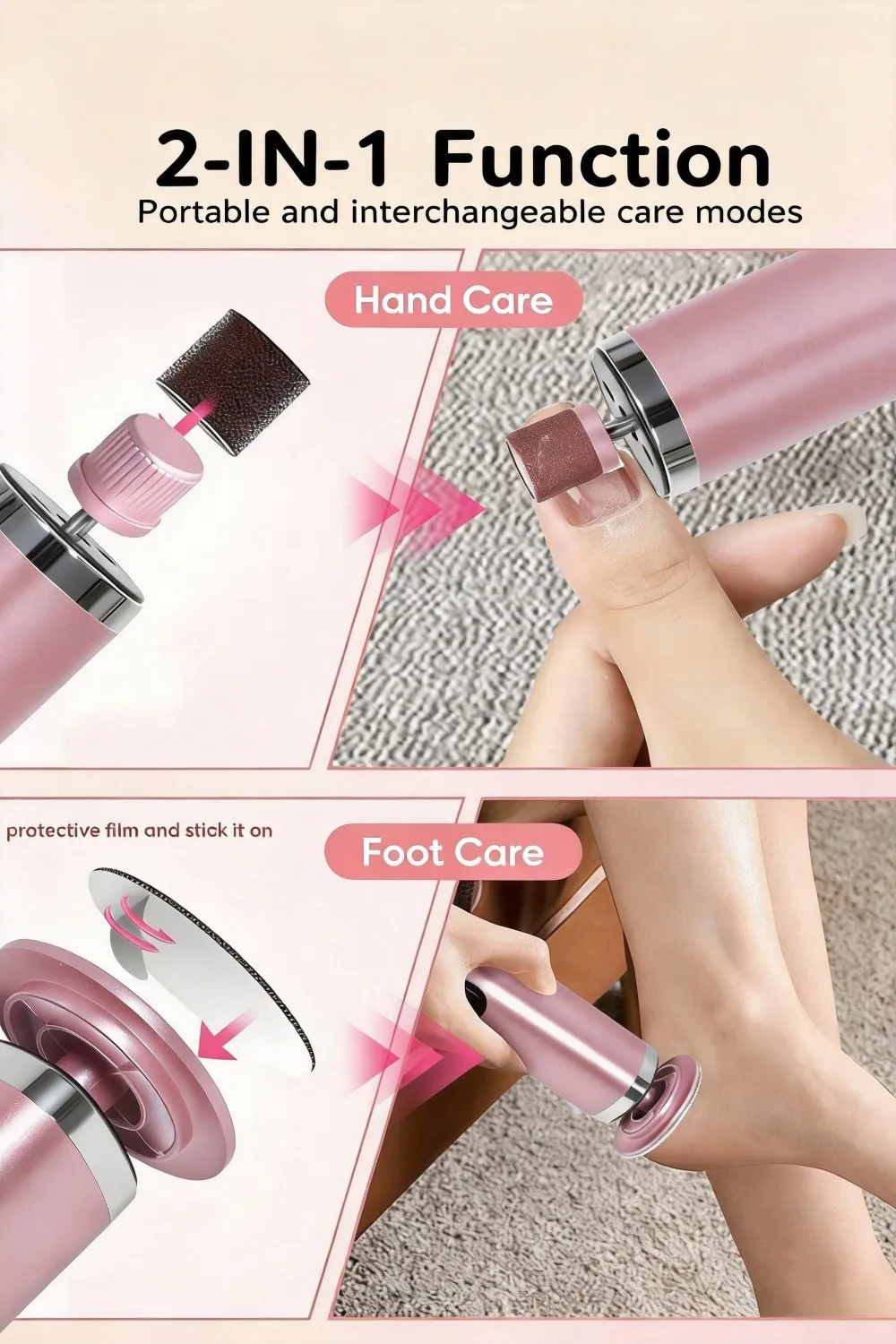 Foot Care Tool 2-in-1 Foot and Hand Electric Care Tools,Polish and Smooth,Shine Toenails Electric Callus Remover Pedicure File