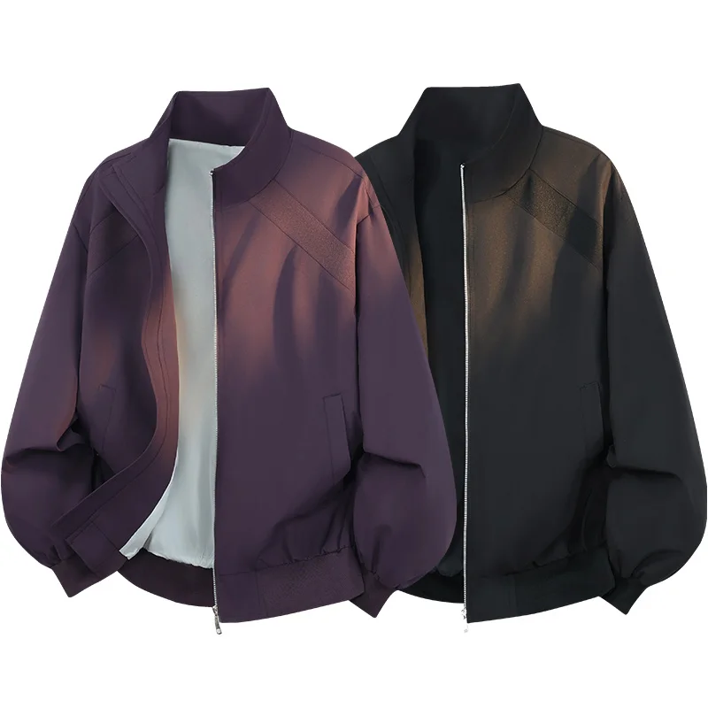Men Baseball Uniform Outerwear American Retro Patchwork Stand Collar Flight Jacket Loose Versatile Outerwear Autumn Casual Coat