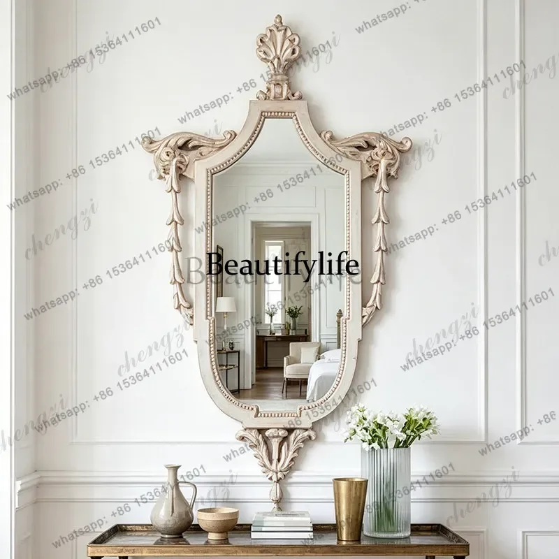 LD French light luxury retro exquisite carved art decorative mirror living room entrance dressing mirror