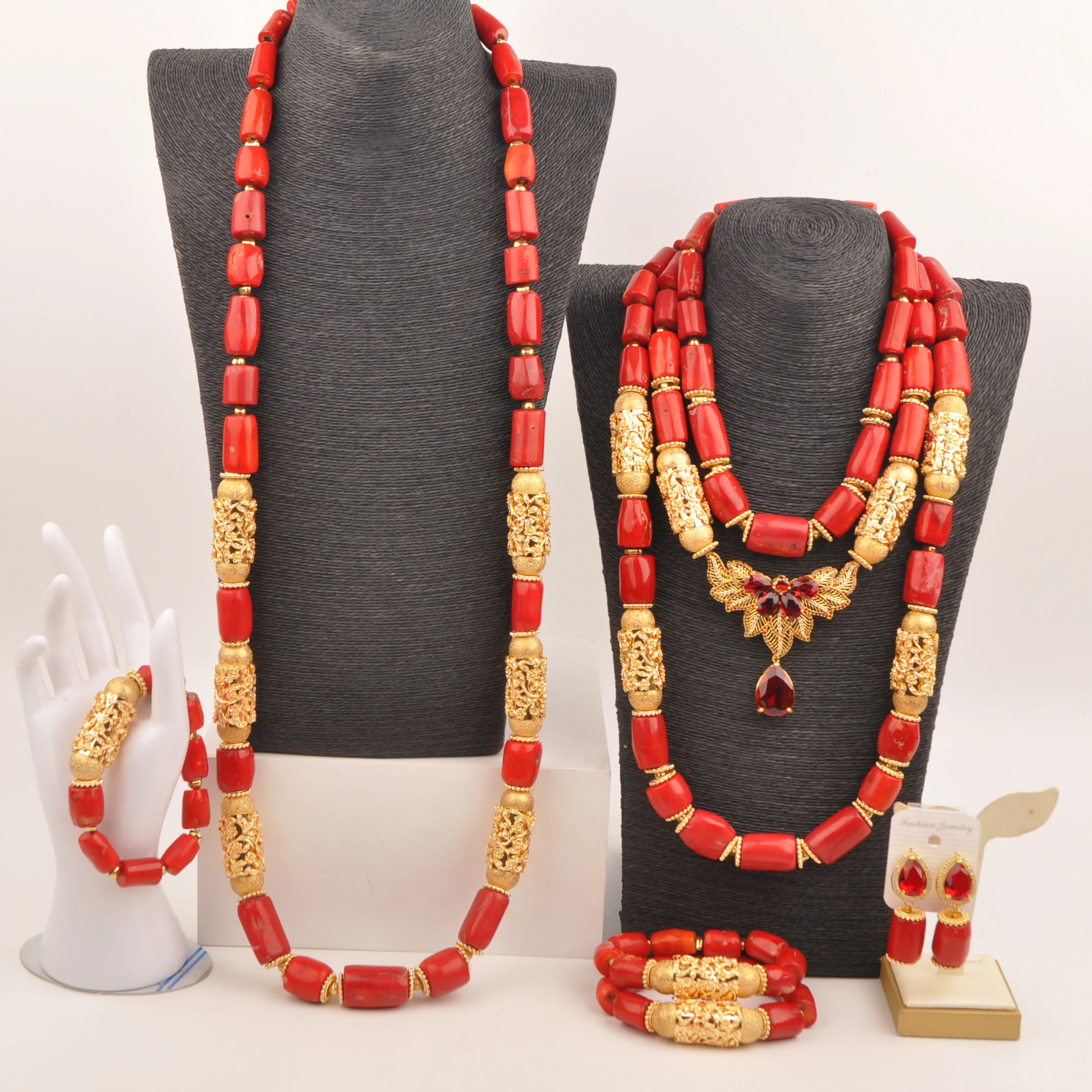 

Nigerian Couple Coral Necklace 50inches Groom Jewelry Set African Wedding Bridal Jewelry Set