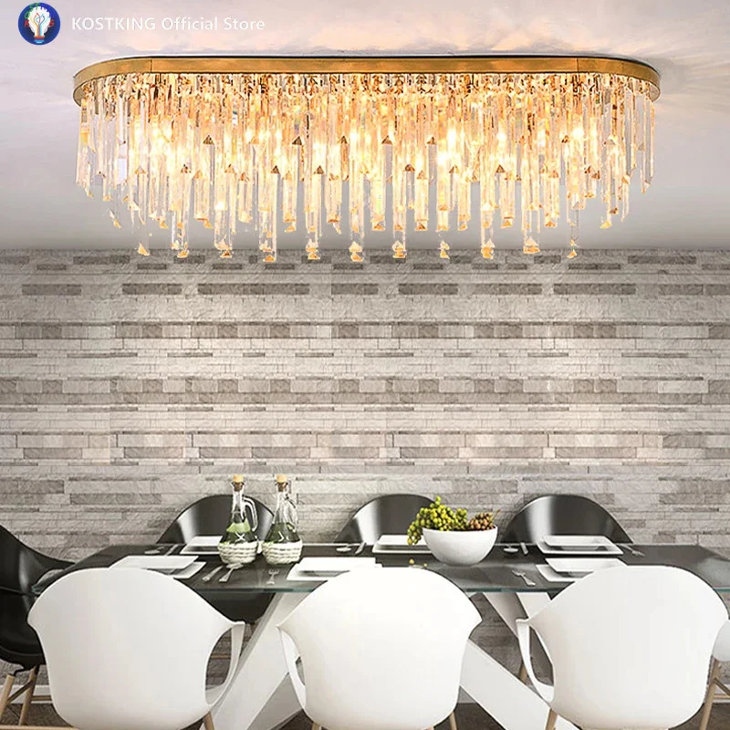 

Oval Ceiling Lights Crystal New Gold Lamps Modern LED Lighting for Dining Room Luxury Lustres Home Decor Luminaria