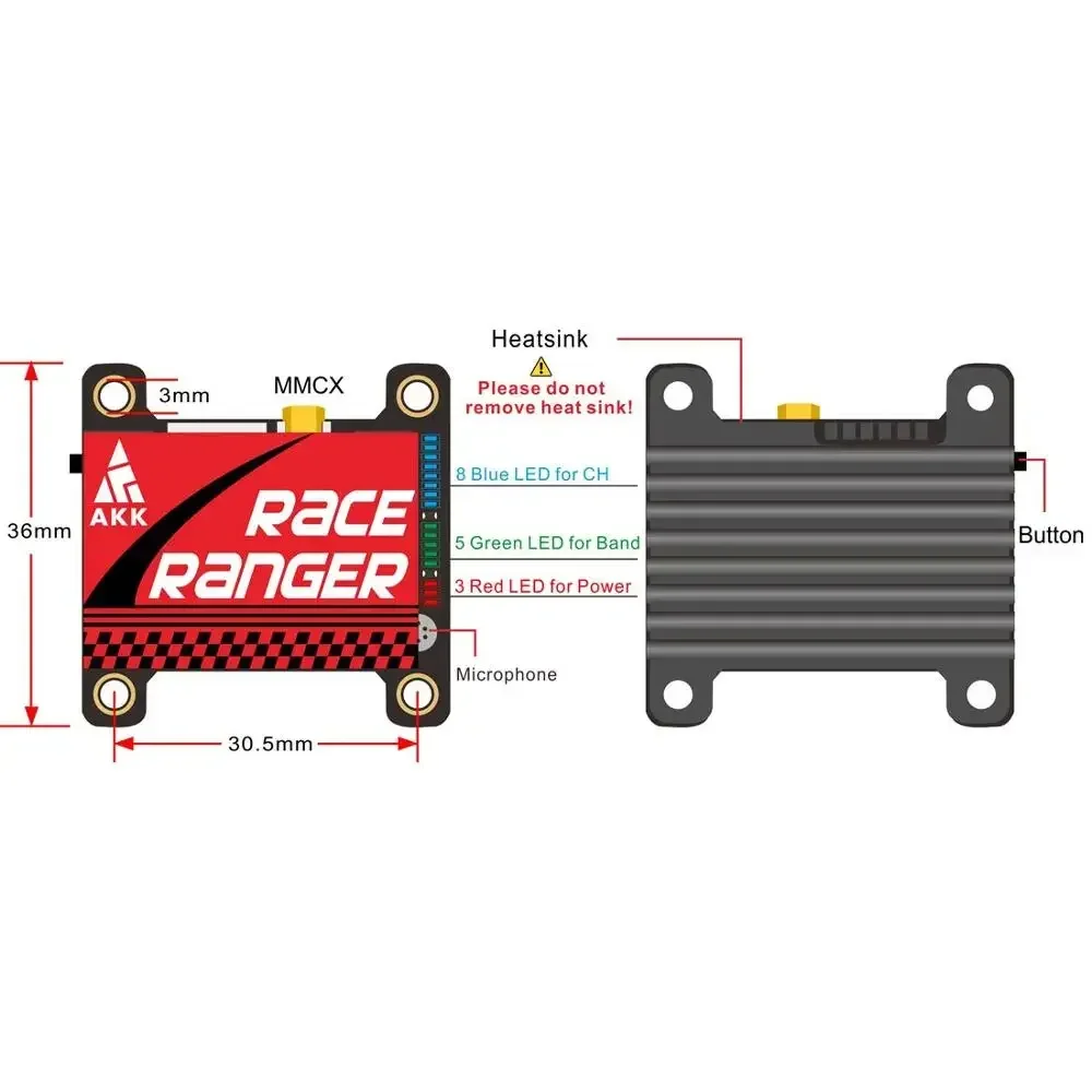 เครื่องส่งสัญญาณระยะไกล5.8G vtx FPV 200mW/400mW/800mW/1600mW สลับได้รองรับระบบเสียงอัจฉริยะ