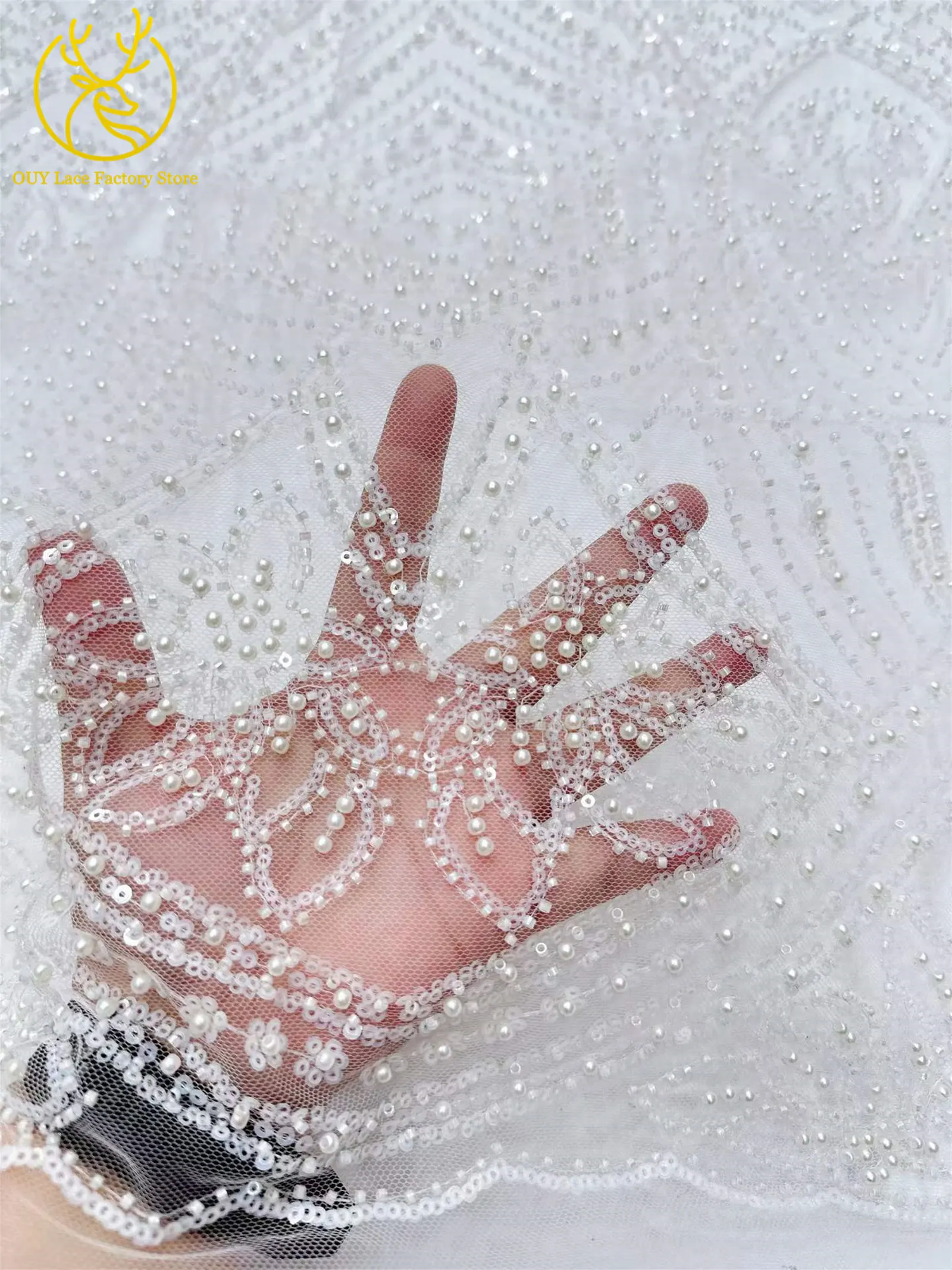 Tela de encaje africana con cuentas doradas, tela de encaje de tul nigeriano de alta calidad 2026, adecuada para coser vestidos de fiesta de boda, 5Y
