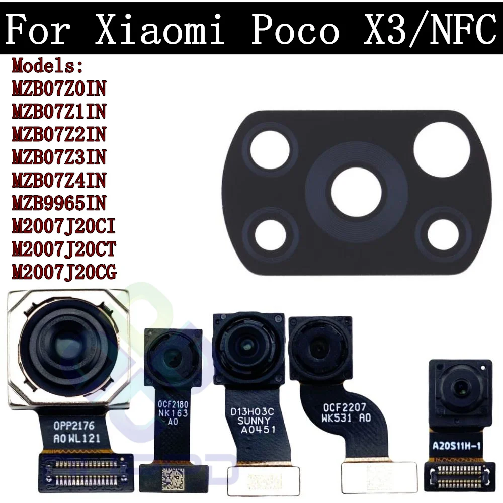 Rear Camera Flex Cable for Xiaomi Poco X3 NFC, Front Selfie, Small Facing Main Back Camera, Glass Lens