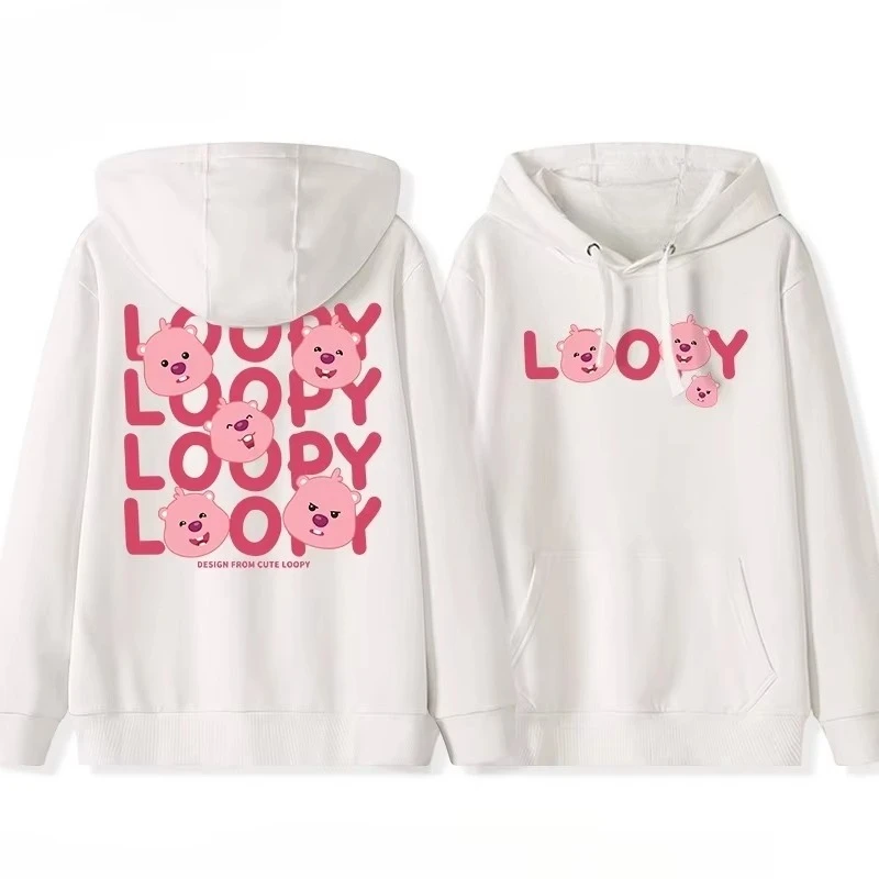 

Miniso New Korean Style Cute Cartoon Loopy Emoji Print Hooded Couple Sweater Loose College Jacket Trend Funny Autumn and Winter