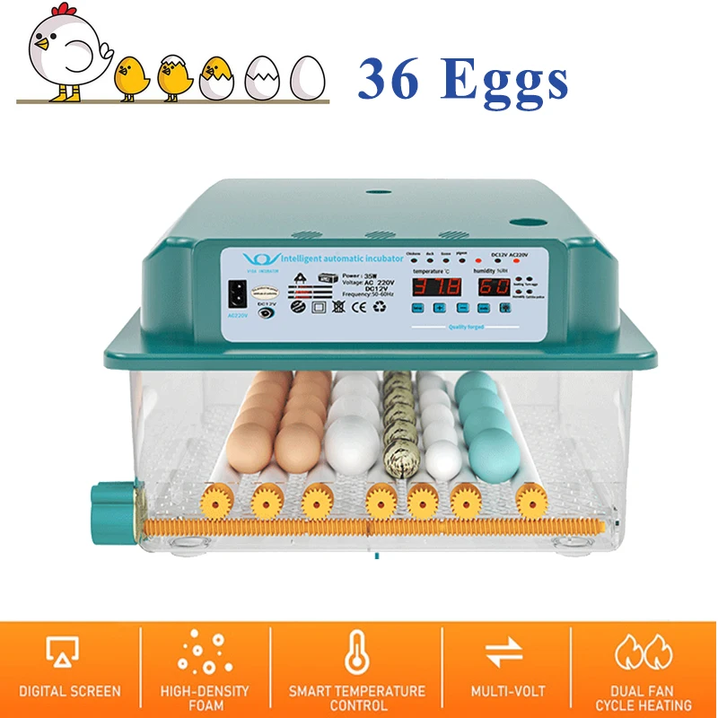 36 Eggs Fully Automatic Egg Incubator 110V/220V Household Farm Digital  Chick Brooder Hatcher Machine with Intelligent Turn Egg