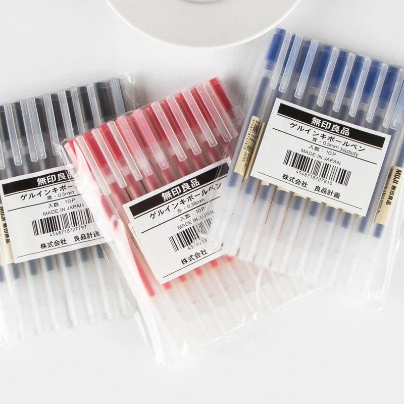 5Pcs/Set kawaii Gel Pen Black/Red/Blue 0.38mm/0.5mm Ink Japan Color MUJIs Pen Office School Ballpoint Pen Stationery