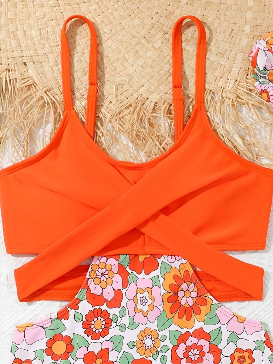 2026 Print Hollow Cross Girls Swimsuit One Piece Kids Swimwear Female Children\'s Bathers Bathing Swimming Swim Suit Beachwear