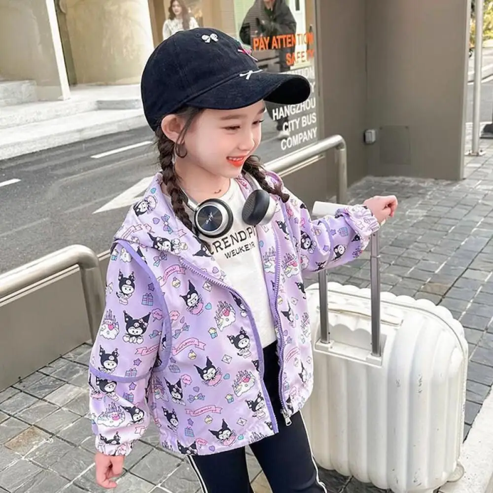 

Sanrio Girls Kurom, весенне-осеннее пальто, детская куртка, одежда для хирурга знаменитостей в Интернете, новый модный детский плащ