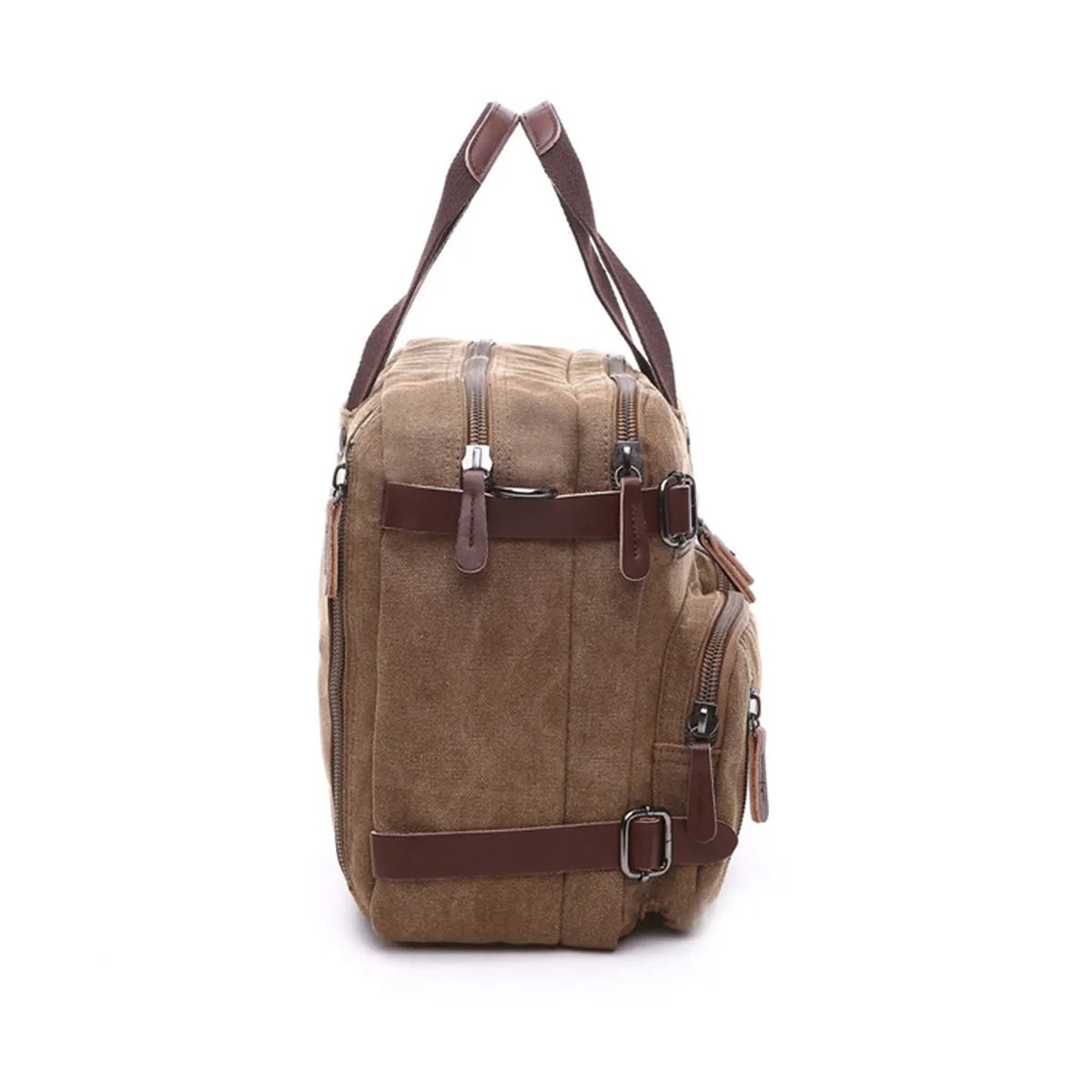 3-in-1 Convertible Canvas Backpack Briefcase Messenger Bag Vintage Retro Laptop Bag for Men Women 38.5x13x28.5cm Coffee