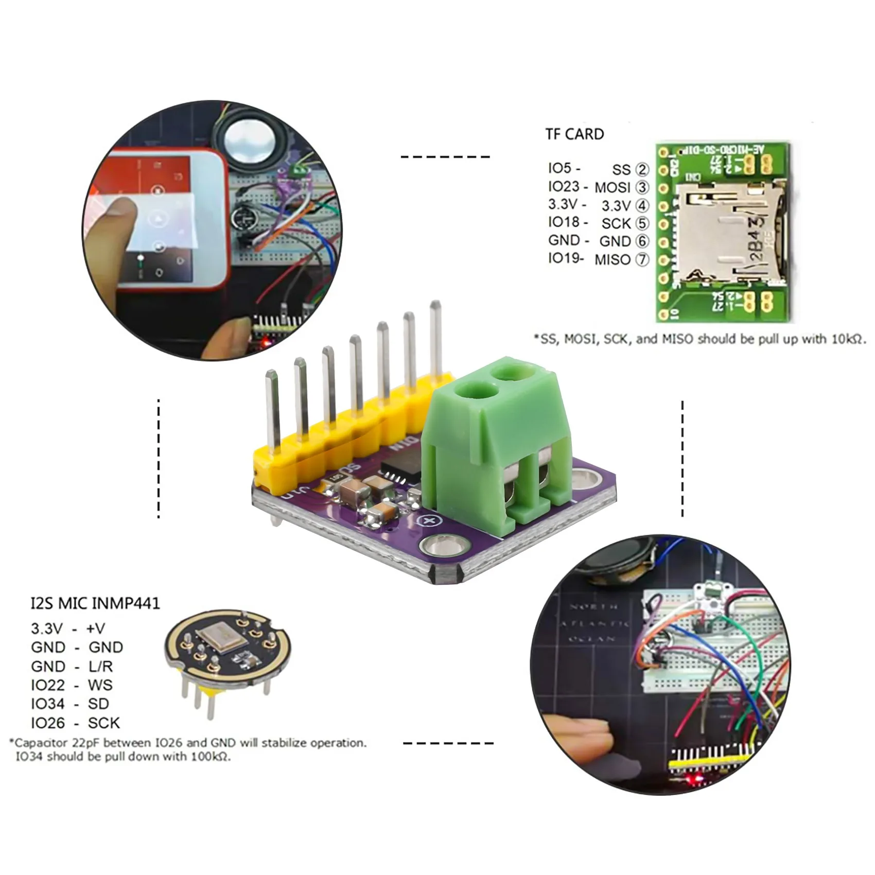 Amplificador Max98357 I2S 3W clase D, interfaz de ruptura, Módulo Decodificador Dac, placa de Audio sin filtro para Raspberry Pi Esp32