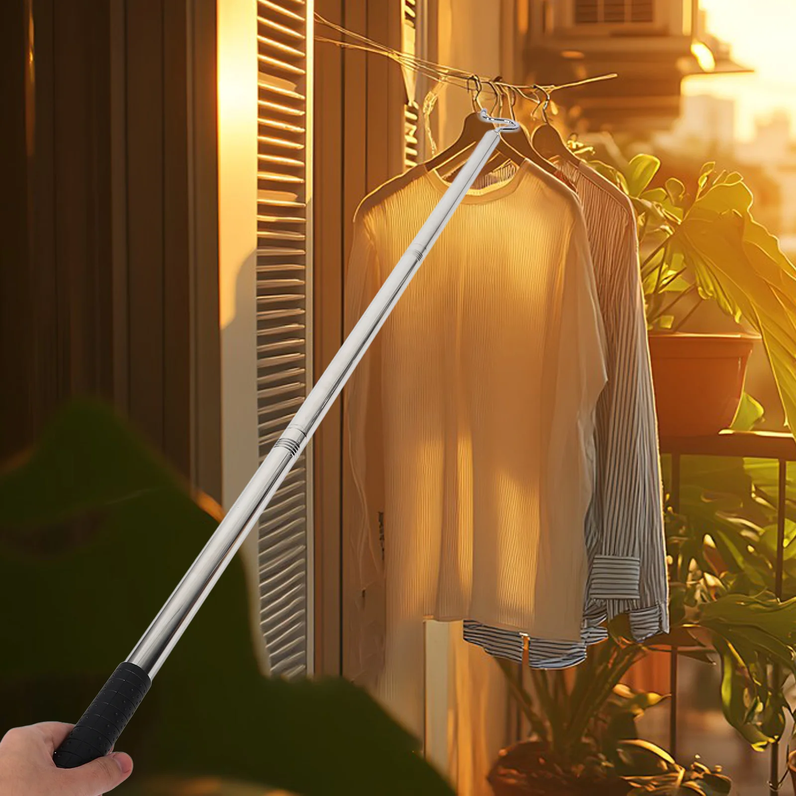 

Stainless Steel Clothes Hook Pole Heavy Duty Closet Rod for Hanging Clothes Reaching Wardrobe Organizer Metal Pole