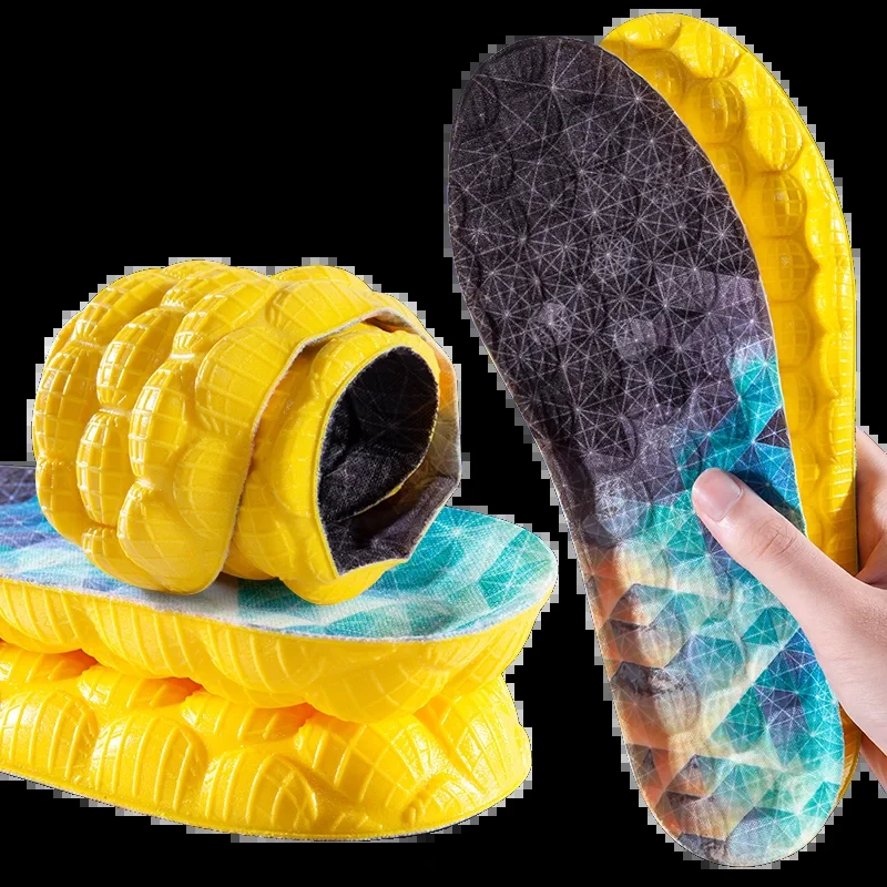1Pair Yellow PU 4D Cloud Technologyt High Elasticity Sports Deodorant Insoles for Shoes Sole Breathe for Feet Men Running Insole