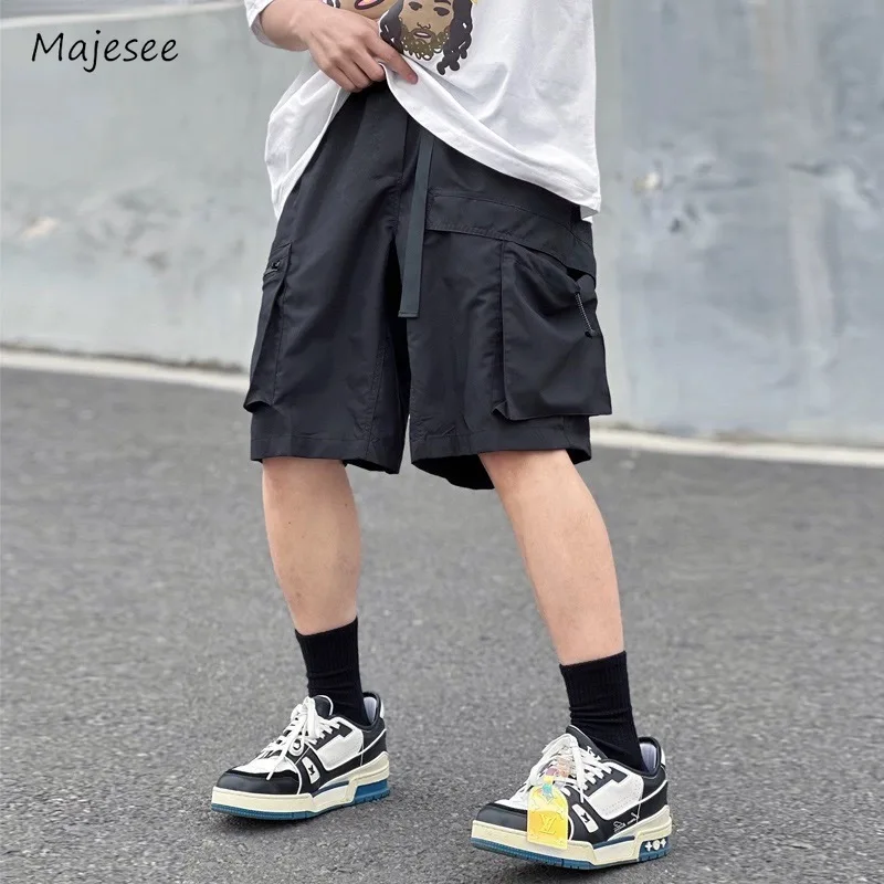 Shorts Men Summer Simple Korean Style Pockets Retro Zipper Daily High Street Breathable Trendy Lively Unique Generous Students