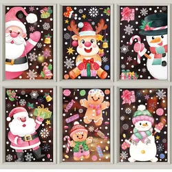 Pink Santa Claus Christmas Stickers Cartoon Snowman Gingerbread Man Window Stickers 2024 Xmas Tree House Static Mirror Sticker