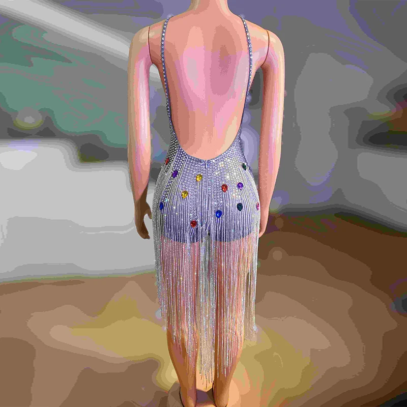 2025 Sexy Gogo danseur Performance tenue discothèque Bar Paty costume dos nu évider gland robe strass body Rave Wear