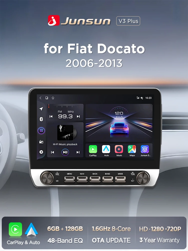 Junsun 10.1 "Draadloze Carplay Android Auto Autoradio voor Fiat Ducato 2006 2007-2013 Stereo met knoppen Bluetooth GPS Navi 4G DSP - afbeelding 2