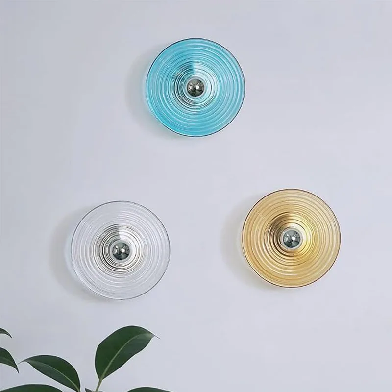 Circular Ripple Glass Wall Lamp Retro LED Ceiling Wall Light Bedside Wall Sconce Indoor Hallway Bedroom Decorative Lighting
