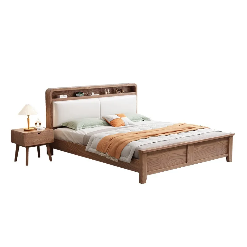 

Double bed modern minimalist home, ash wood soft bag storage bed