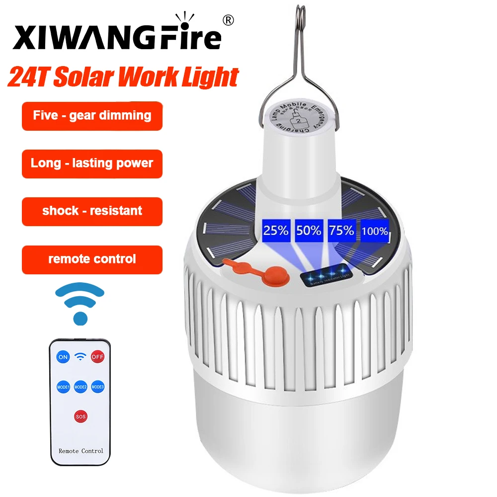 

Solar Light Bulb Camping Solar LED Light USB Rechargeable 5Lighting Modes Tent Hanging Bulb for Outdoor Hiking Emergency Outage