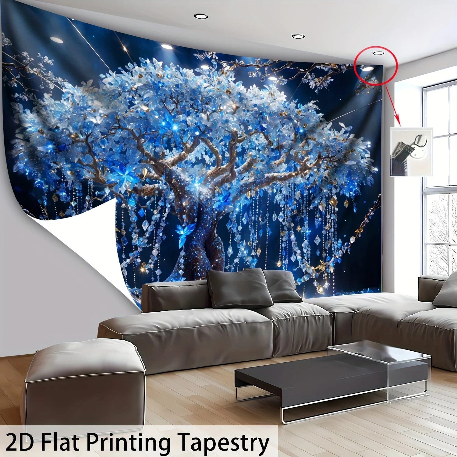 VIKAMA Blue Crystal Life Tree Tapestry Magical Glowing Tree Wall Hanging for Bedroom Living Room Aesthetic