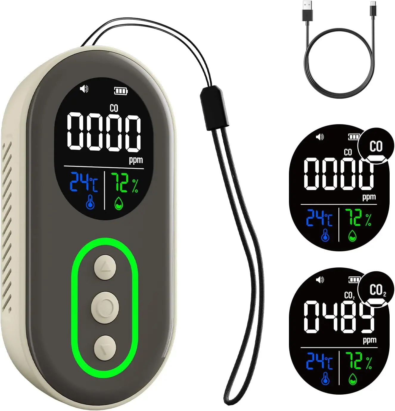 

Портативный детектор CO и CO2 4-в-1 с сигнализацией, перезаряжаемый, для дома, путешествий, кемпинга, автомобиля