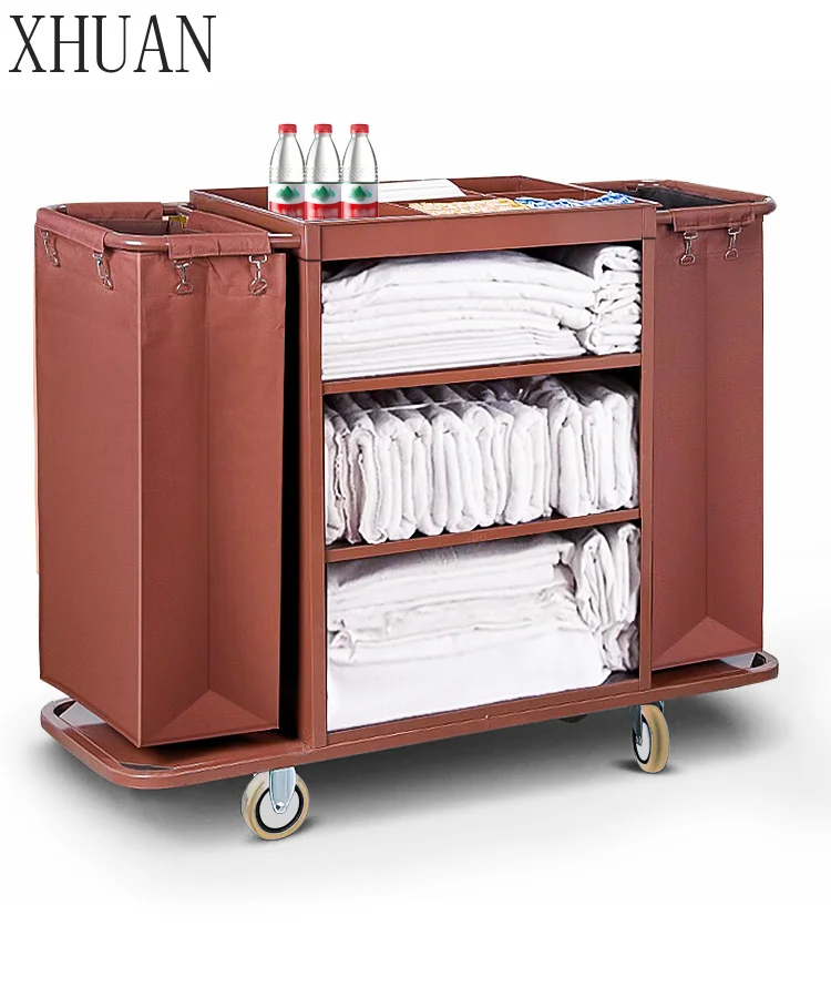 Dedicated Hotel Linen Cart Stainless Steel Multi-Functional Cleaning Trolley for Guest Room Entrance Sanitation Work Cart