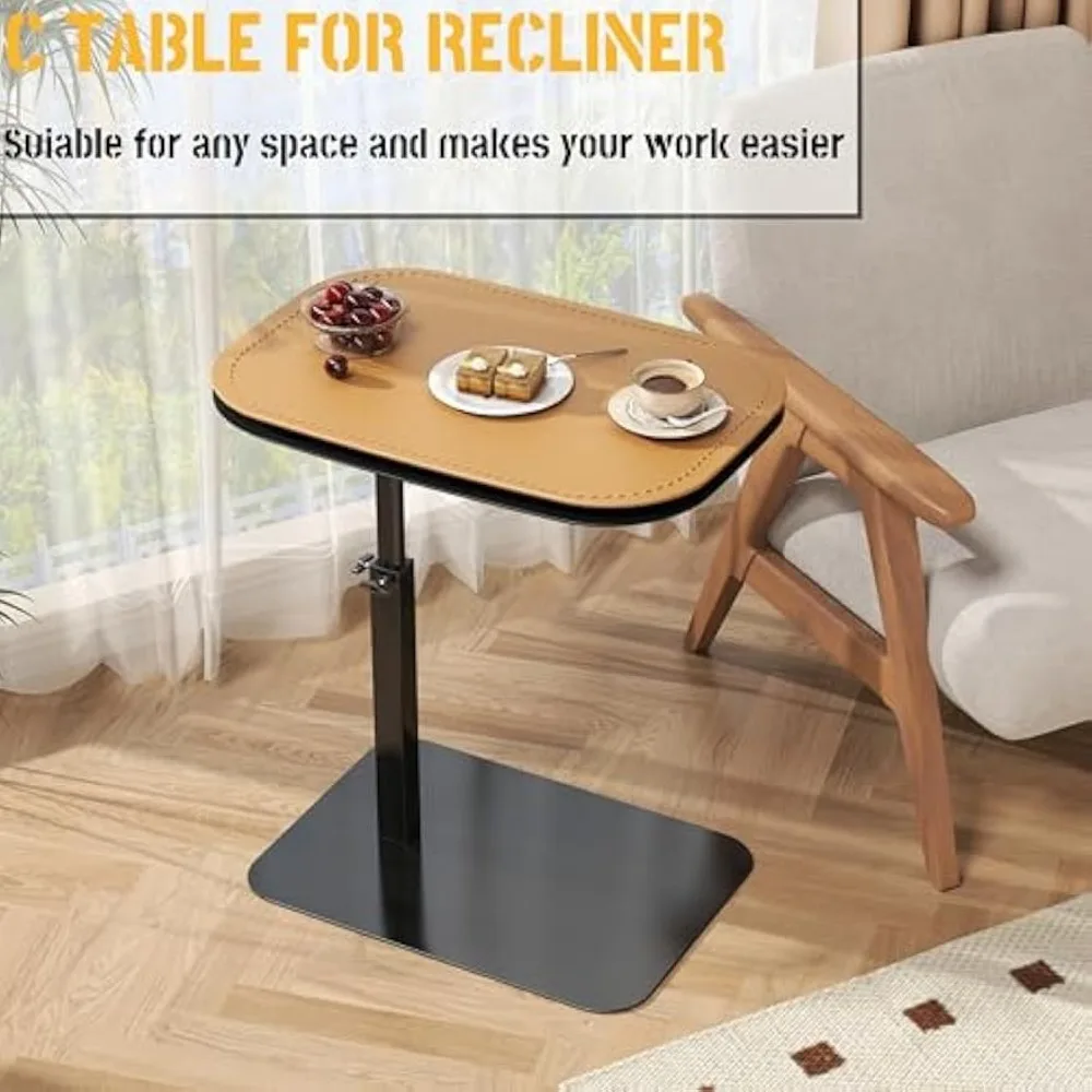 طاولة جانبية دوارة بارتفاع قابل للتعديل على شكل حرف C مع سطح مزدوج للأريكة