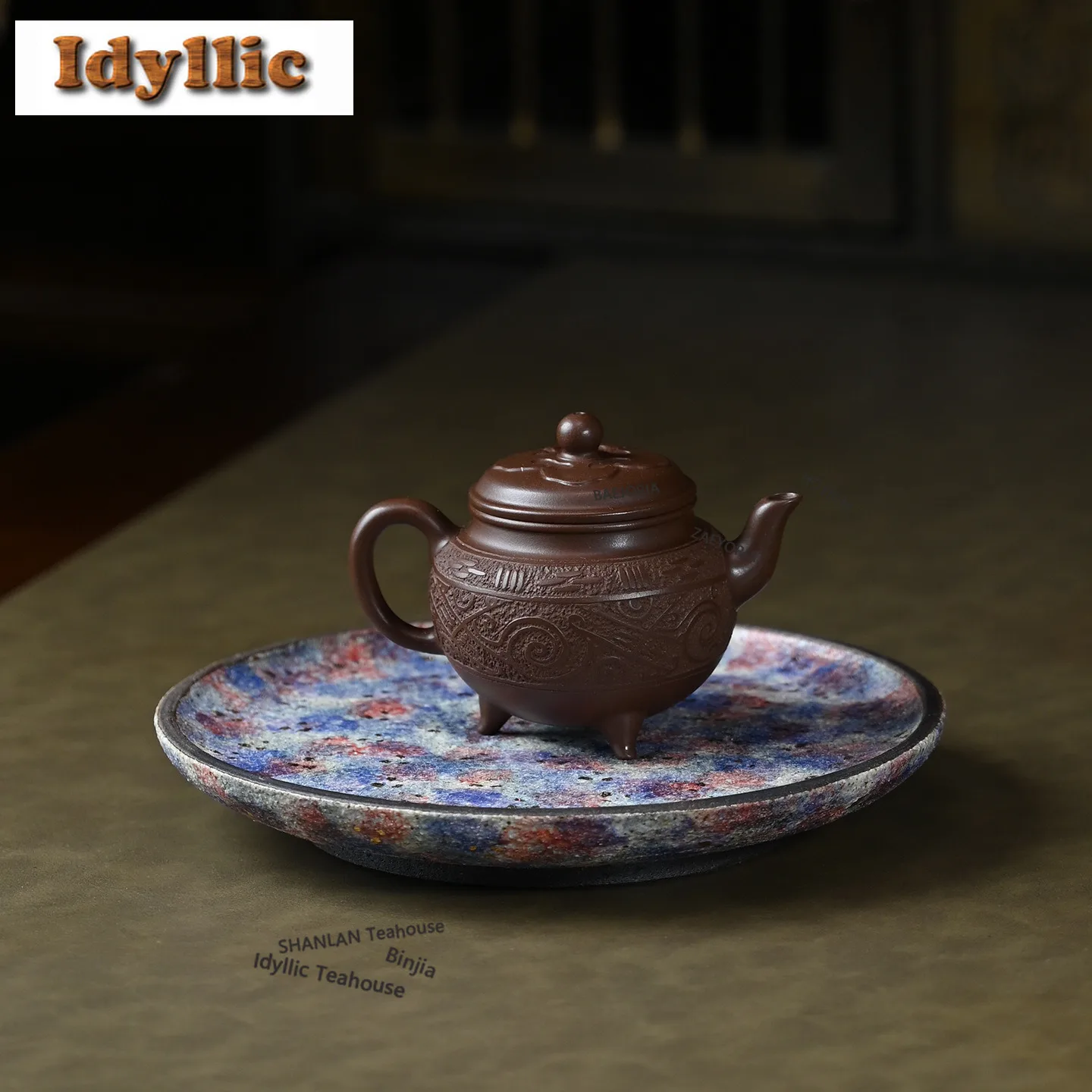 HOYIHM 150ml Ancient Yixing Purple Clay Teapots Handmade Tripodia Ruyi Pot Raw Ore Mud Kettle Zisha Tea Set Collection Gifts Cha
