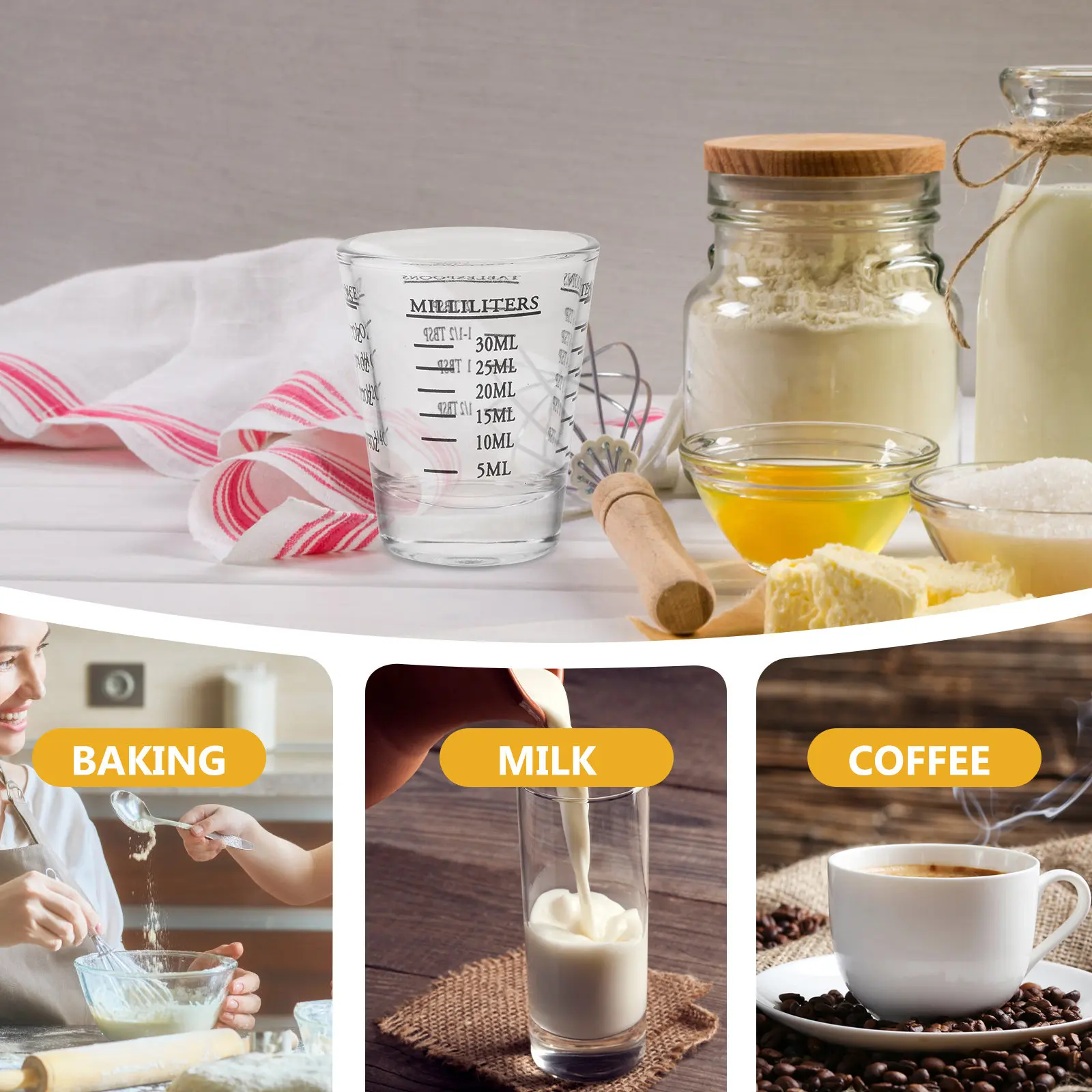 

3Pcs Glass Measuring Jug with Scale Precision Clear Heat Resistant Lightweight for Coffee Milk Wine Liquids Latte Art