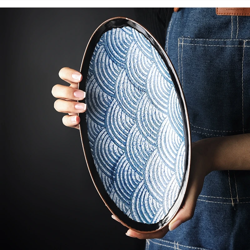 

Art Pottery Sea Ripple Steamed Kitchen Oval Trumpet Dinner Hotel Restaurant Tableware