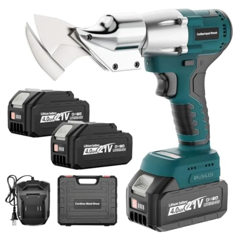 

Cordless Sheet Metal Cutter Metal Cutting Shears with 2×4.0Ah Battery 360° Pivoting Head Brushless Variable Speed Electric Meta