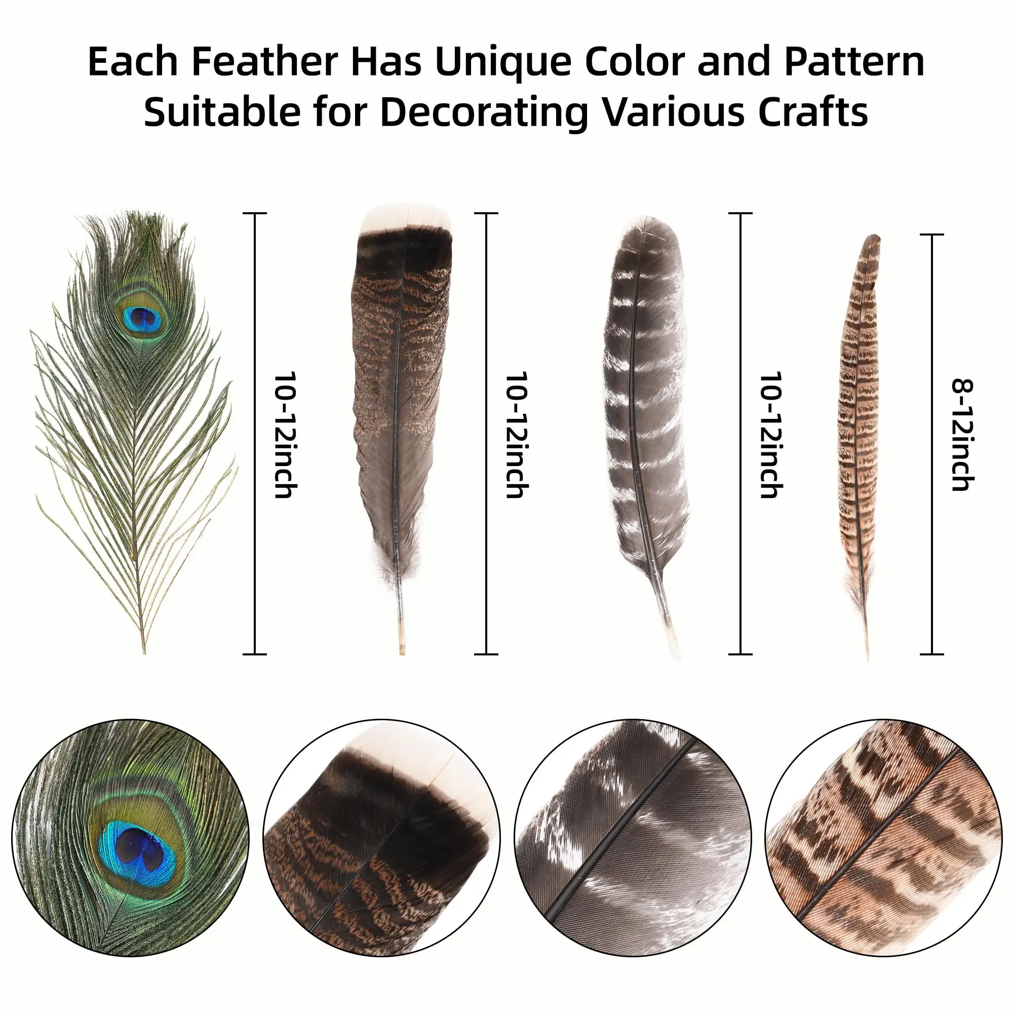 24 قطعة ريش حرفي طبيعي مختلط 4 أنماط ريش الدراج الكبير ريش الطاووس ريش تركيا لتزيين قبعة المزهرية