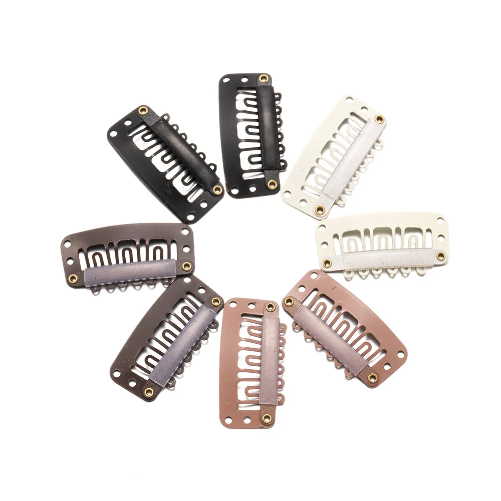 

50Pcs/Lot U Shape Snap Clips Styling Flat Fixed Hair For Wigs Extensions Tool Back Silicone Accessories Metal 32mm Women Comb