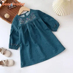 Bear Leader 3-7 Year Old Girls clothes Autumn New Blue Long Sleeved Imitation Denim Printed Dress Casual Children's Clothing