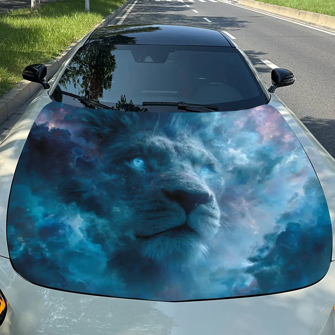 

Blue Cloud Lion Car Hood Stickers, Suitable For SUV And Truck Covers - Waterproof And Durable Vinyl Stickers, High-quality Gifts