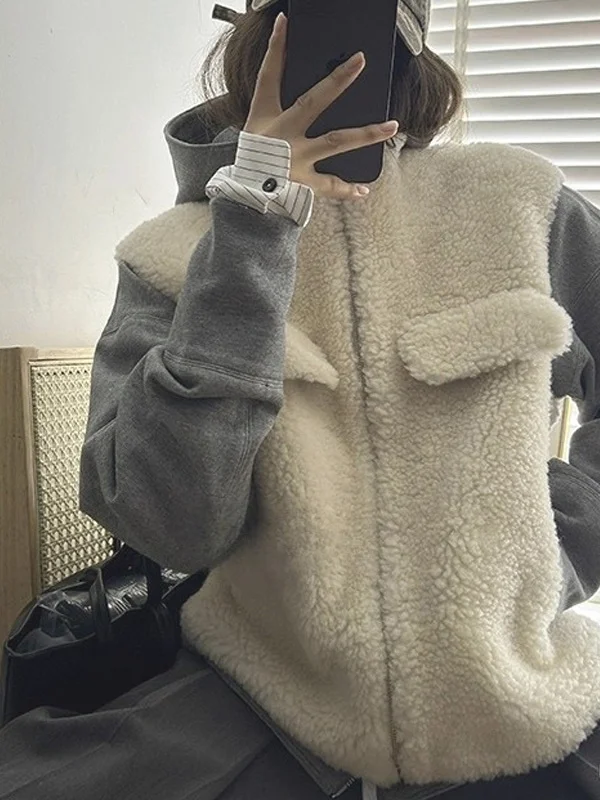 

Retro Stand Collar Thiened Loose Svel Vest Women's Winter Fur Leather Inteated Outerwear Korean Sle Inner Wear