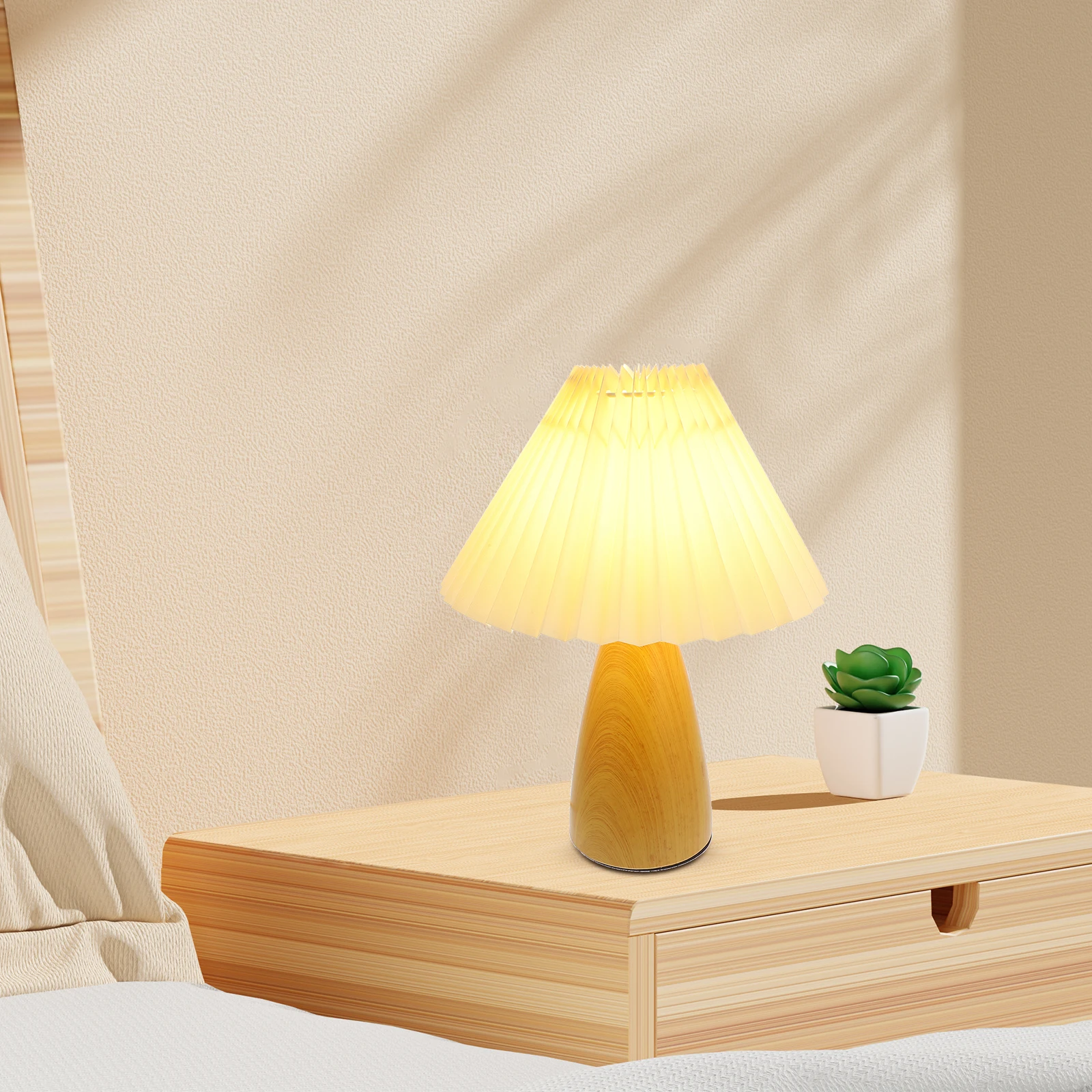 

Cute Wood Grain Table Lamp Night Light for Bedroom Nursery Decor Small Nightstand Bedside USB Port Light Teen Girls Room Party