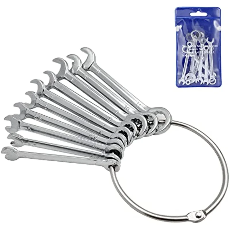 10pcs Mini Wrenches Set Portable Key Ring Spanner Explosion-proof Pocket British/Metric Type