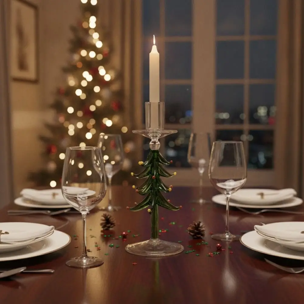 Nordic Style Christmas Trees Candlestick Glass Large Pallet Candle Stand Slim Prevent Dripping Candle Holder Living Room