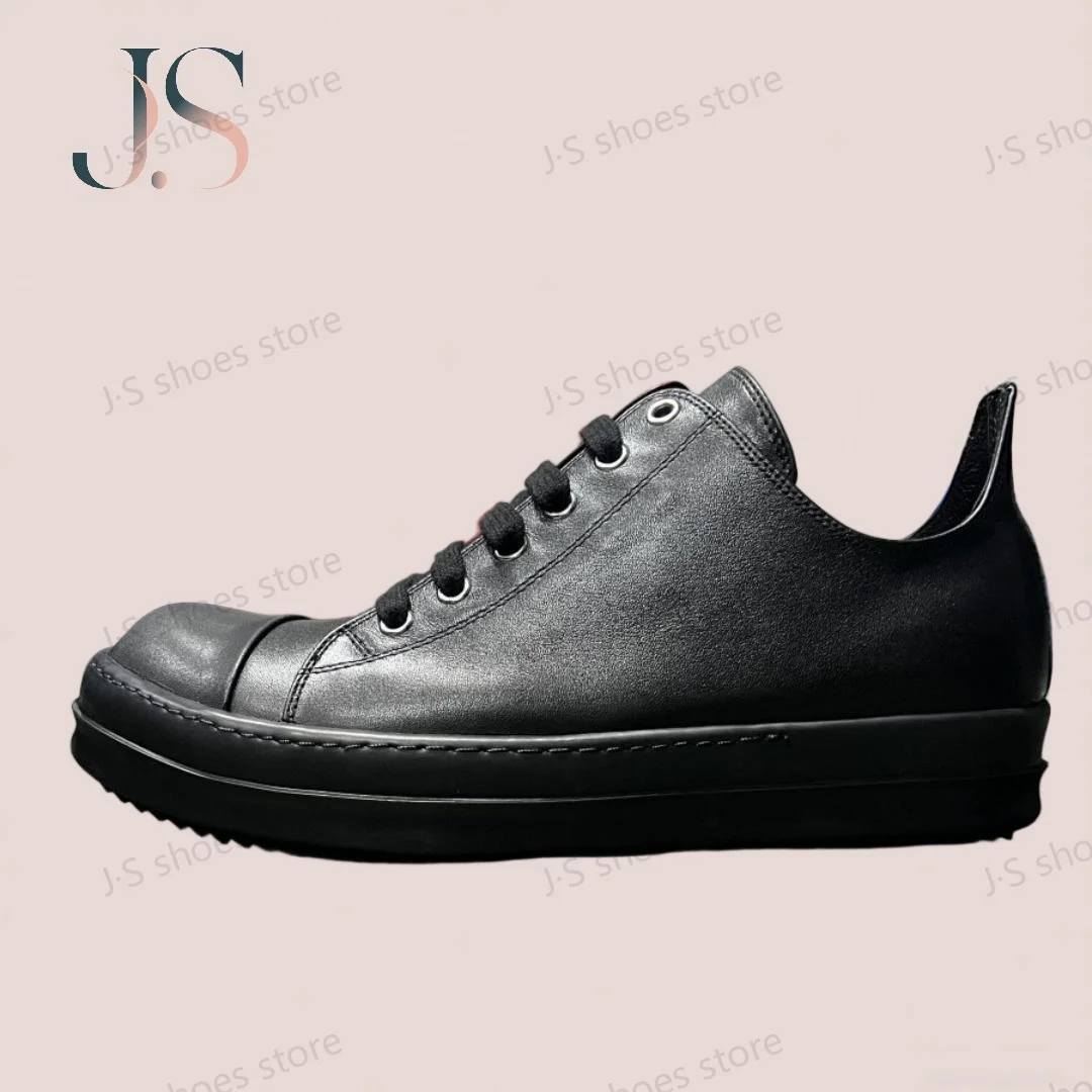 

R-o Genious Classic Men Shoe Full Black Leather Low Top Shoes Women Casual Sneaker Lace Up Flat Sneakers