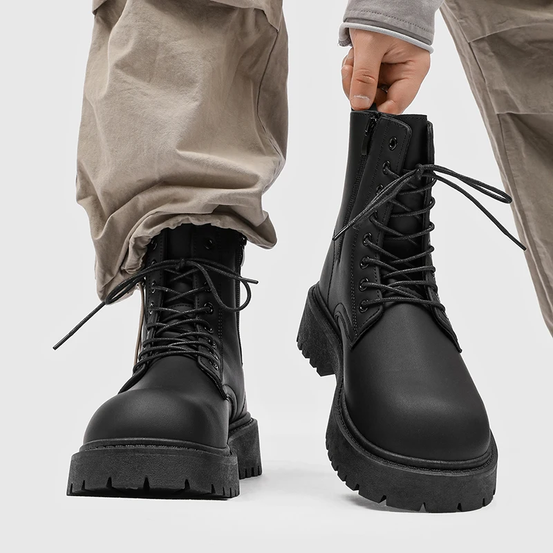 

New Motorcycle and Ankle Boots Waterproof Boots Men Leather Shoes Men Casual Boot Bota Masculina Men's High-top Fashion Shoes