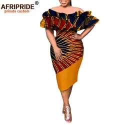 2026African Dresses for Women Customzied Ruffles Sleeve Slash Neck Knee-length Pencil Women Casual Cotton Dress A1825020