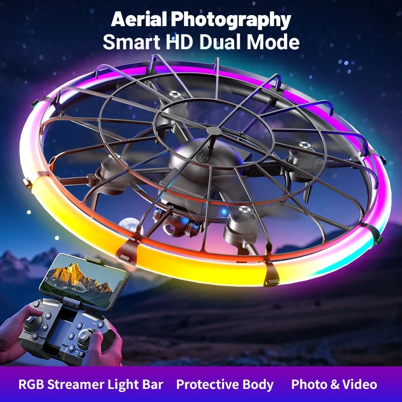 JJRC H145 UFO RC Drone with Dual HD Lens RGB Flowing Light Full Body Protection Aerial Photography Quadcopter Toy